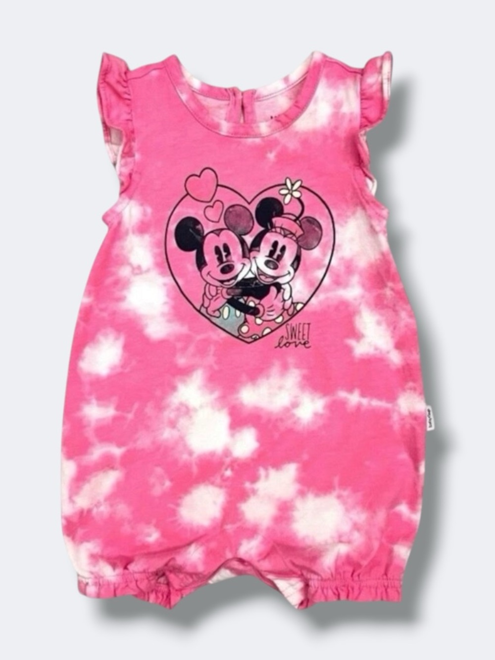 Baby Gap Disney Romper Baby 3–6M Pink Tie Dye Mickey Minnie Ruffle Cotton Summer